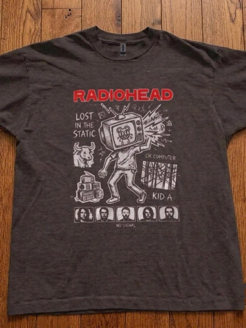 Gildan Radiohead Graphic Tee - Charcoal with Red and White Print